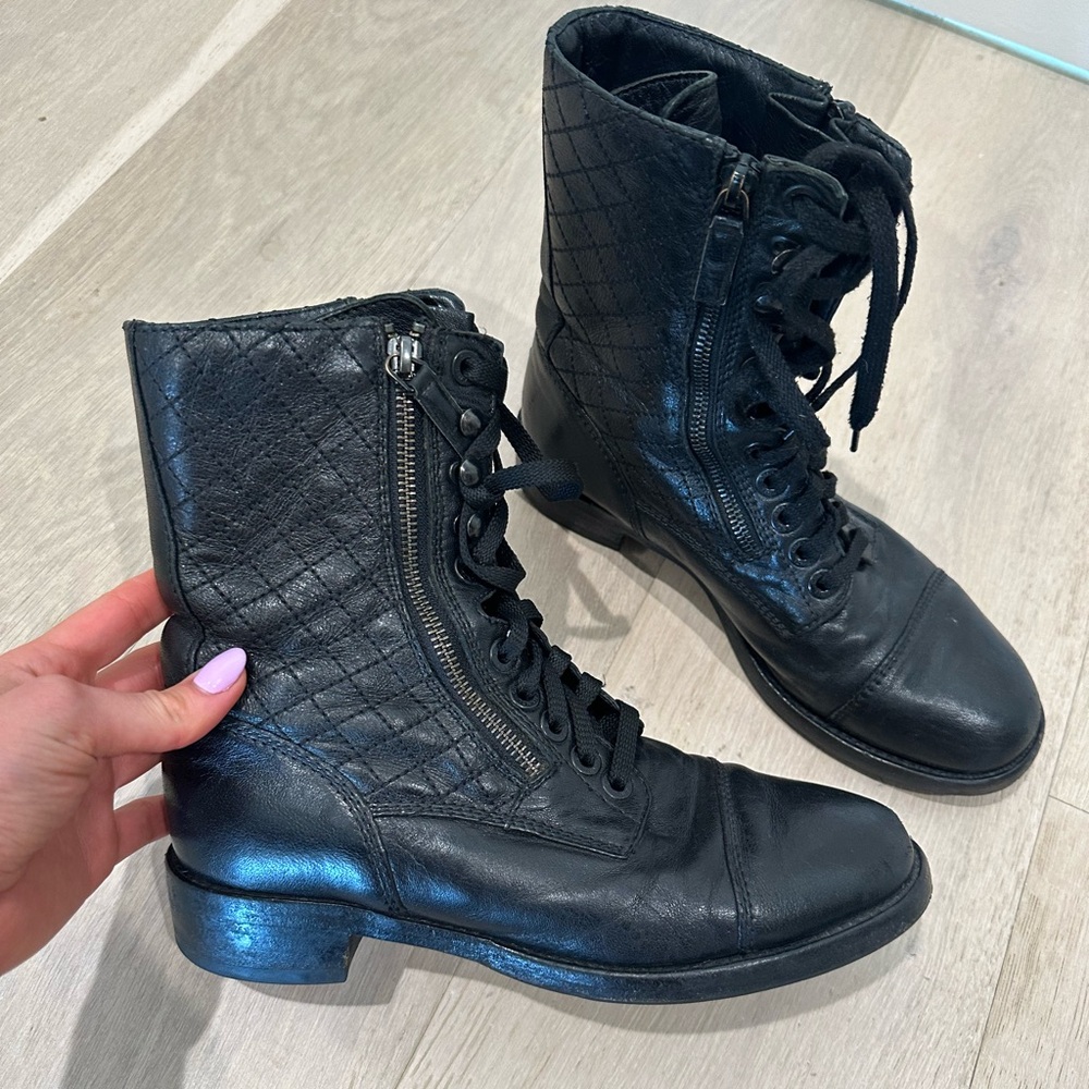 RARE Black Chanel Leather Combat Boots